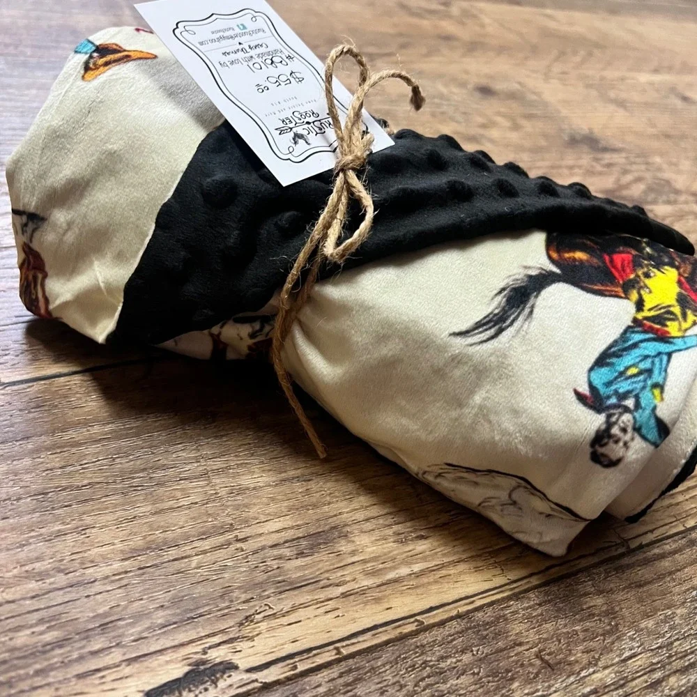 Rustic Rooster Western Cowboy Bronc Rider Minky Dot Baby Blanket Black soft